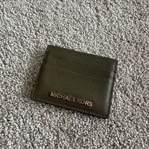 Michael Kors Olive Green Saffiano Card Holder with Gold Logo